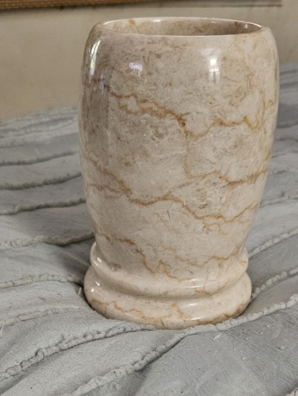 Travertine Marble Finish Ceramic Tumbler in Cream and Beige